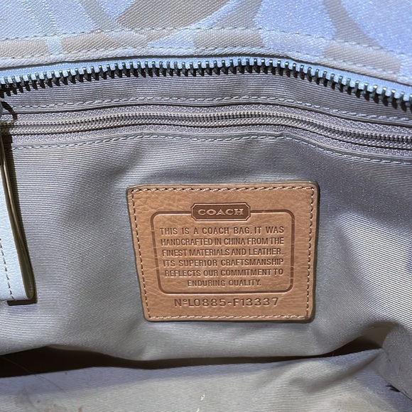 🤎🤎 Coach Signature Hampton Optic Bag Purse Stripe Cream White Satchel - Picture 11 of 16